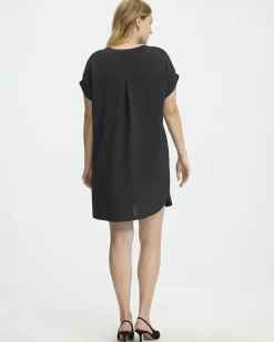 Short-Sleeve Loose Dress with Split Neckline
