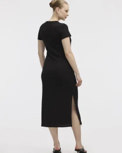 Short-Sleeve Ribbed Midi Dress