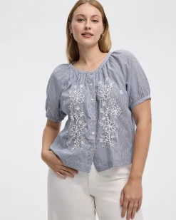 Short-Sleeve Scoop-Neck Loose Blouse