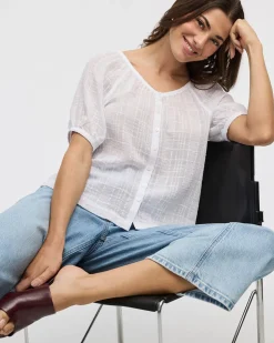 Short-Sleeve Scoop-Neck Loose Blouse
