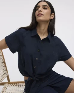Short-Sleeve Shirt with Self-Tie Hem