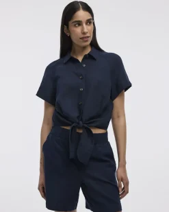Short-Sleeve Shirt with Self-Tie Hem