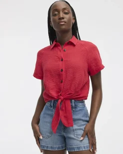 Short-Sleeve Shirt with Self-Tie Hem