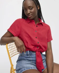 Short-Sleeve Shirt with Self-Tie Hem