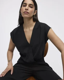 Short-Sleeve Top with Wrap V Neckline