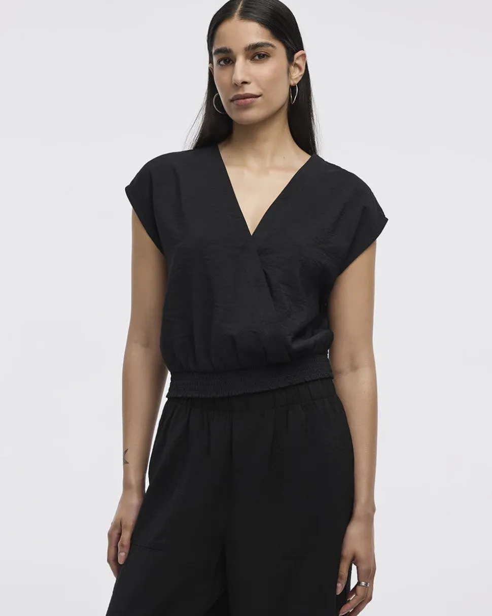 Short-Sleeve Top with Wrap V Neckline