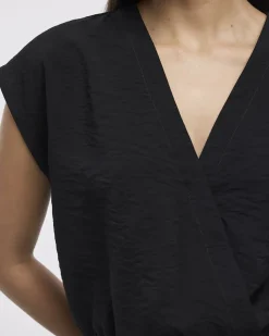 Short-Sleeve Top with Wrap V Neckline