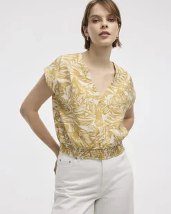 Short-Sleeve Top with Wrap V Neckline