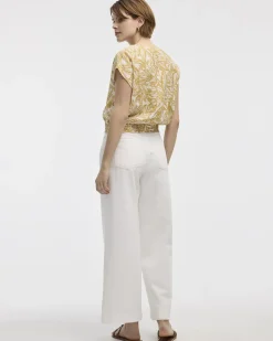 Short-Sleeve Top with Wrap V Neckline
