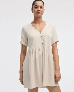 Short-Sleeve V-Neck Buttoned-Down Dress