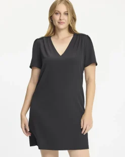 Short-Sleeve V-Neck Shift Dress