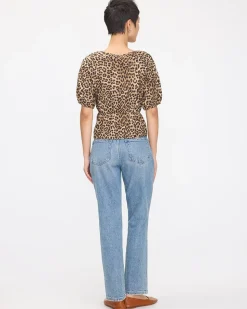 Short-Volume-Sleeve Open-Neck Blouse