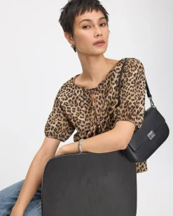 Short-Volume-Sleeve Open-Neck Blouse