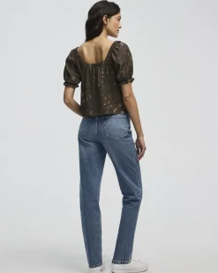 Short-Volume-Sleeve Square-Neck Blouse