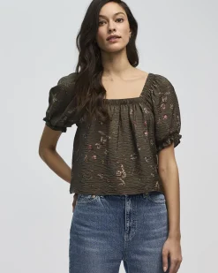 Short-Volume-Sleeve Square-Neck Blouse
