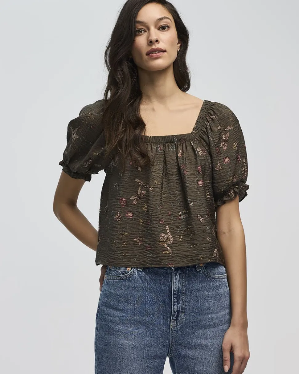 Short-Volume-Sleeve Square-Neck Blouse