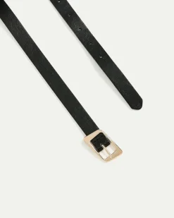 Skinny Faux Leather Belt with Angled Buckle