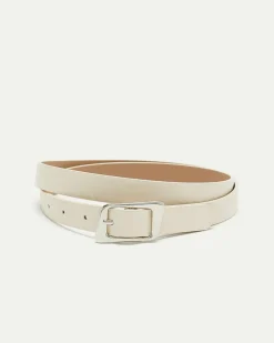 Skinny Faux Leather Belt with Angled Buckle