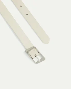 Skinny Faux Leather Belt with Angled Buckle