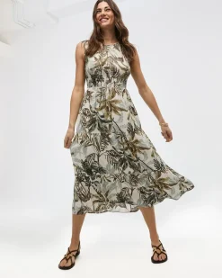 Sleeveless Crew-Neck Tiered Midi Dress