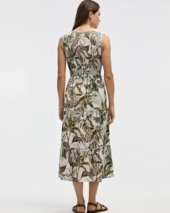 Sleeveless Crew-Neck Tiered Midi Dress