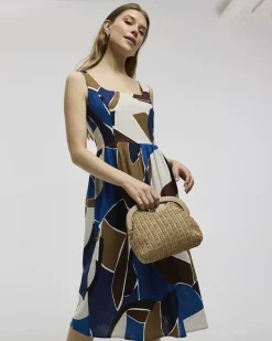 Sleeveless Linen-Blend Midi Dress with Square Neckline