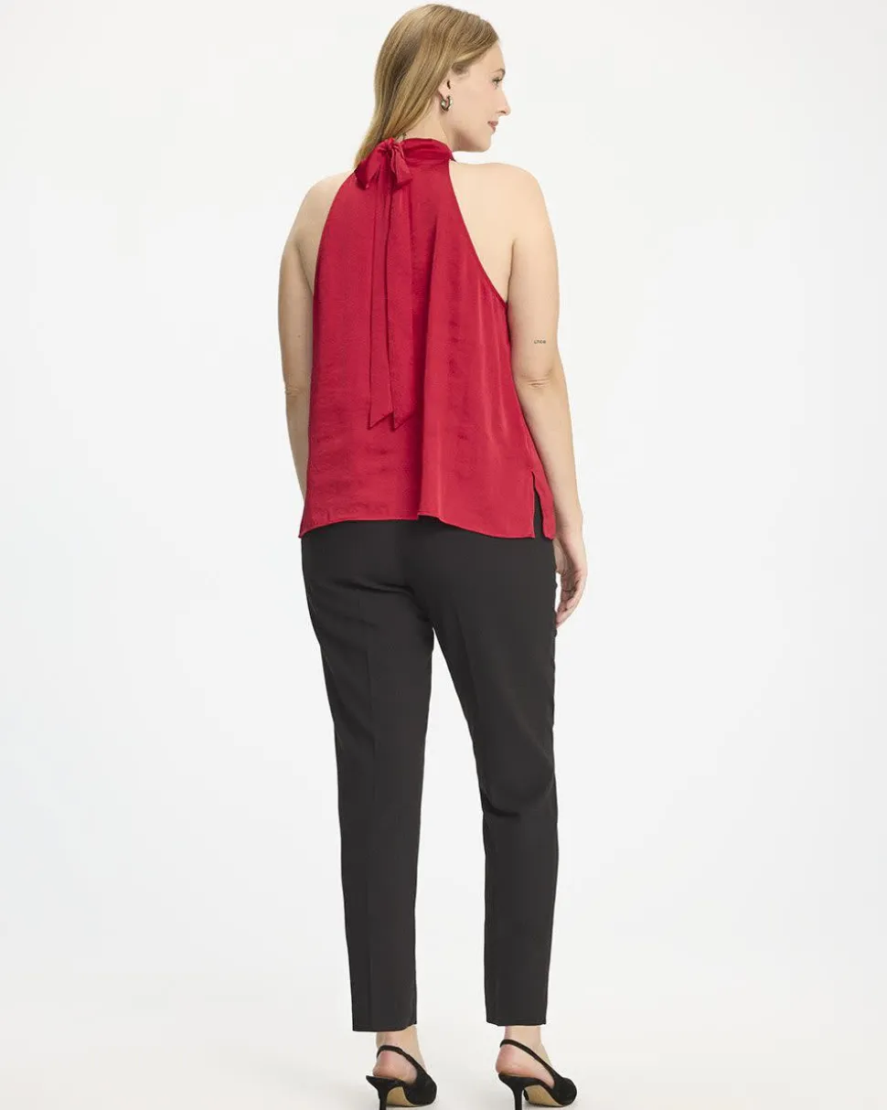Sleeveless Satin Top with Halter Neckline