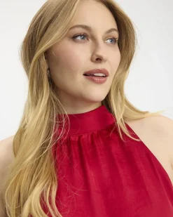 Sleeveless Satin Top with Halter Neckline