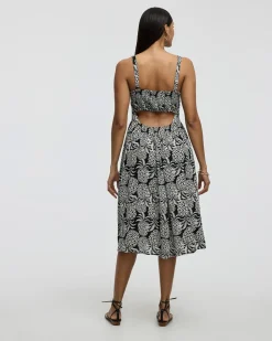 Sleeveless Scoop-Neck Midi Dress with Open Back