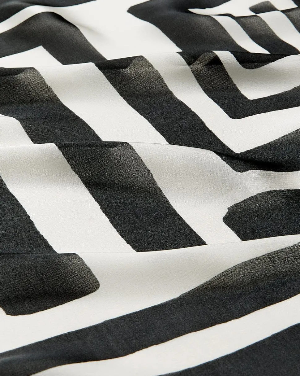 Square Satin Scarf with Abstract Print