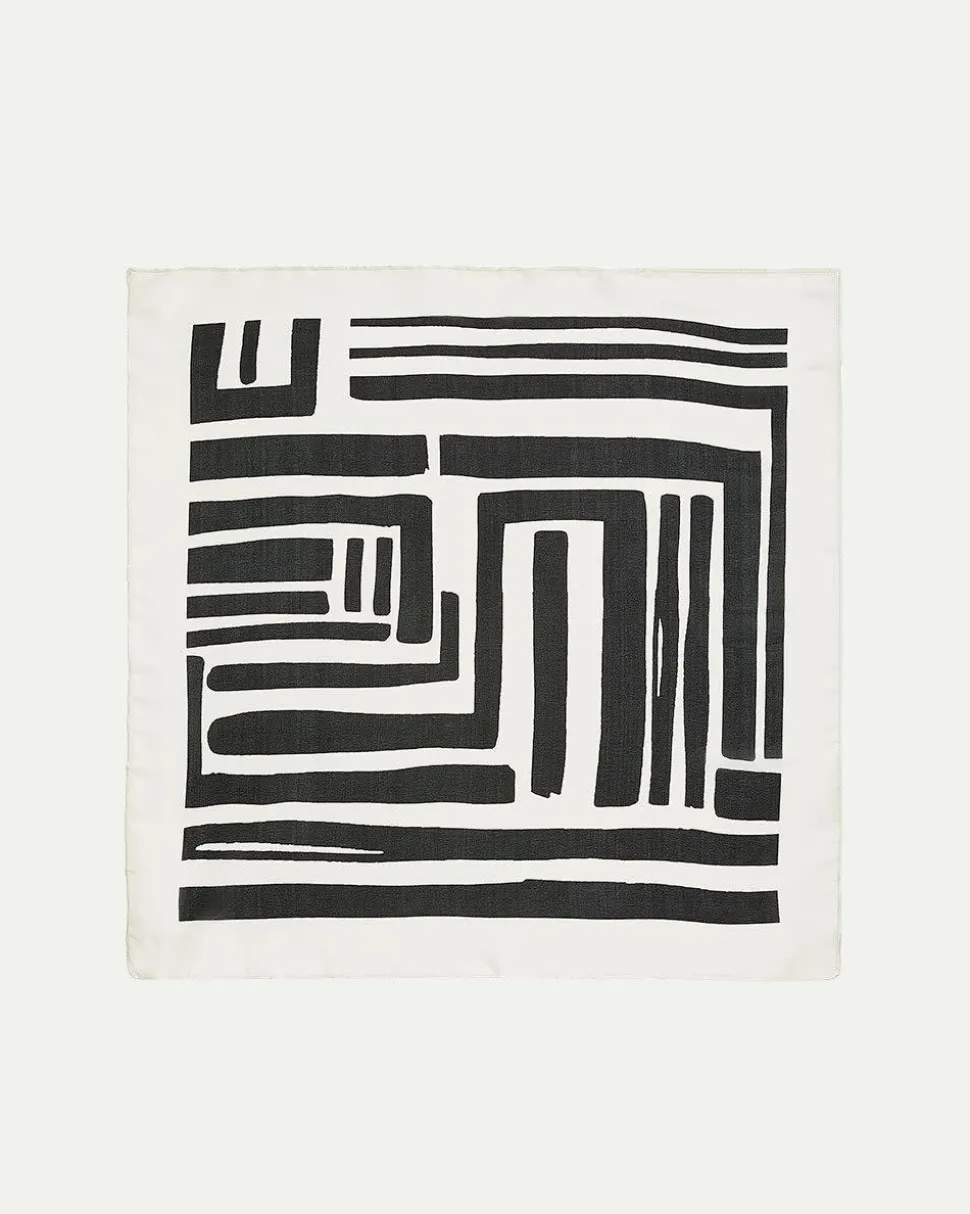 Square Satin Scarf with Abstract Print