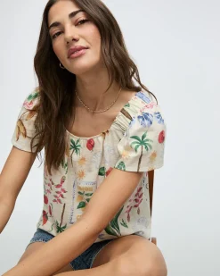 Square-Neck Blouse with Short Flutter Sleeves