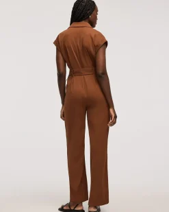 Straight-Leg Extended-Sleeve Belted Jumpsuit