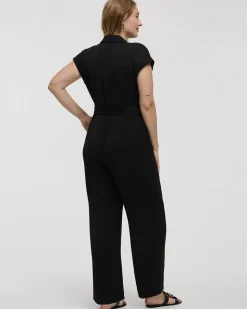 Straight-Leg Extended-Sleeve Belted Jumpsuit