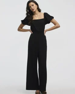 Straight-Leg Jumpsuit with Short Puffy Sleeves