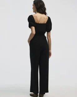 Straight-Leg Jumpsuit with Short Puffy Sleeves