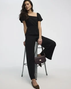 Straight-Leg Jumpsuit with Short Puffy Sleeves