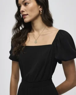 Straight-Leg Jumpsuit with Short Puffy Sleeves