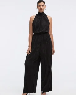 Straight-Leg Sleeveless Jumpsuit with Halter Mock Neckline