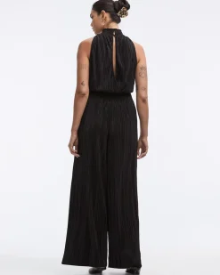 Straight-Leg Sleeveless Jumpsuit with Halter Mock Neckline