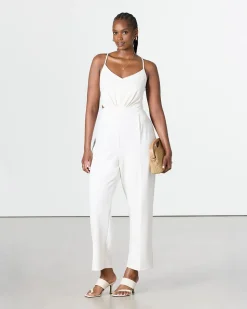 Straight-Leg Sleeveless Jumpsuit with V Neckline