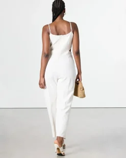 Straight-Leg Sleeveless Jumpsuit with V Neckline