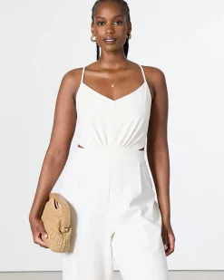 Straight-Leg Sleeveless Jumpsuit with V Neckline