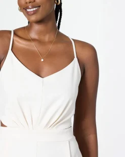 Straight-Leg Sleeveless Jumpsuit with V Neckline