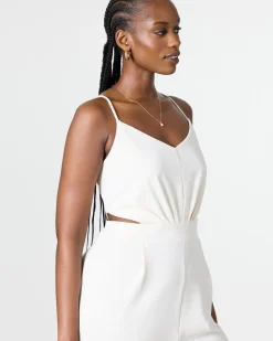 Straight-Leg Sleeveless Jumpsuit with V Neckline
