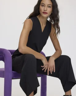 Straight-Leg Sleeveless Jumpsuit with Wrap Front