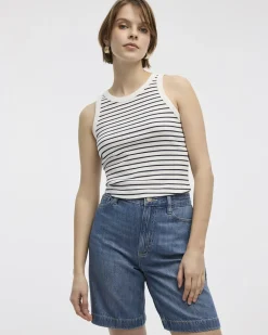 Striped Crew-Neck Ribbed Tank