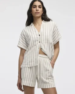 Striped Linen-Blend Shorts with Drawstring
