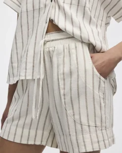 Striped Linen-Blend Shorts with Drawstring