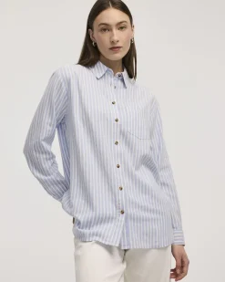 Striped Long-Sleeve Linen Blend Shirt